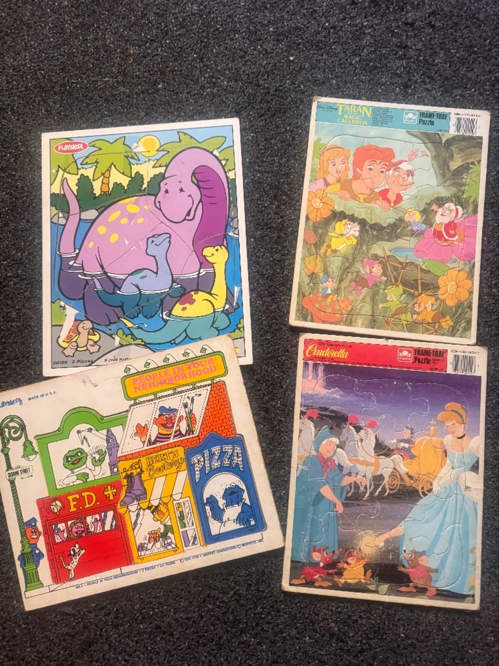 Vintage Playskool and golden puzzle set  . Bright purple and yellow artwork enga